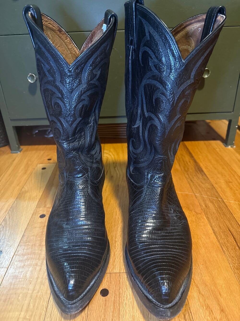 Tony Lama CY811 Lizard Cowboy Boots Men 12 EE Black Exotic Western